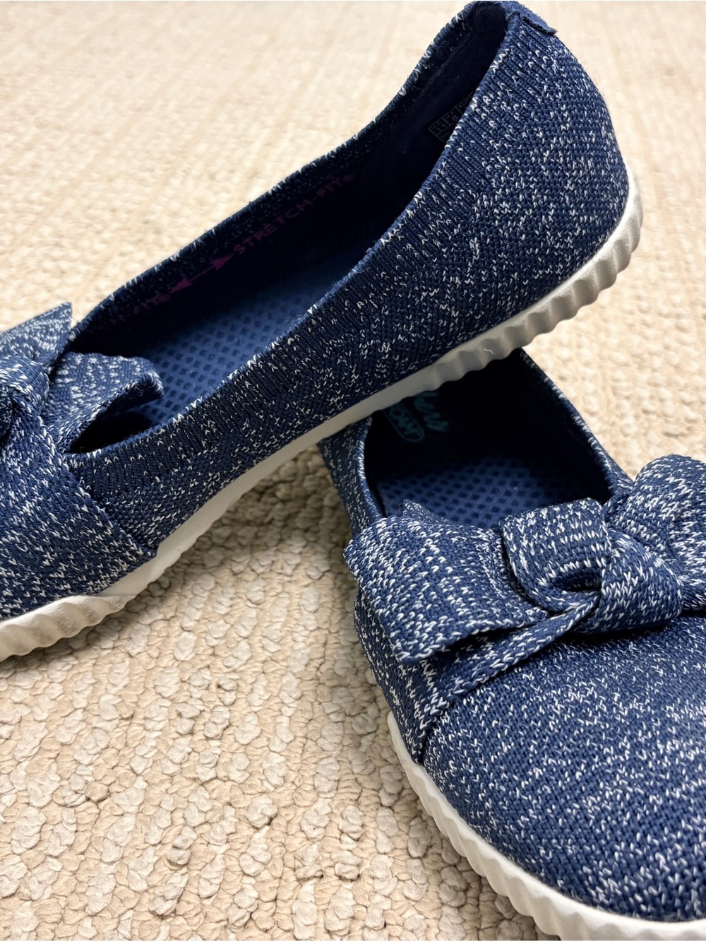 Skechers Blue Knit Bow Slip-On Flats
